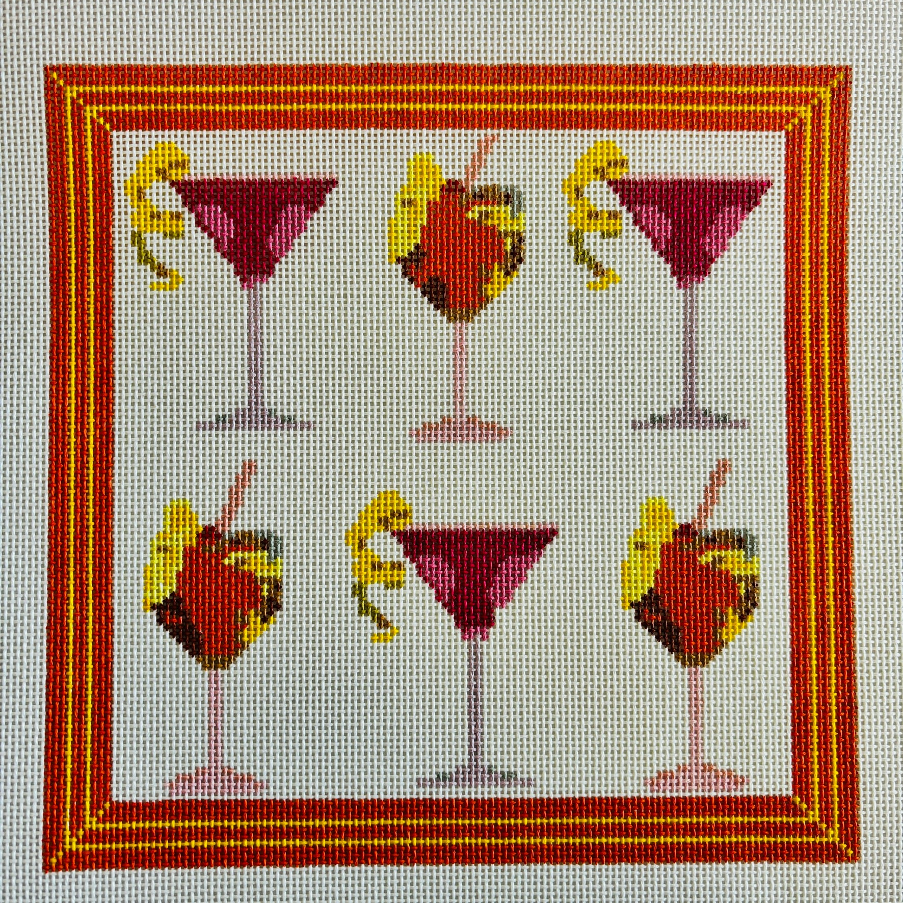 Aperol & Cosmos Needlepoint Canvas Bargello Needlepoint