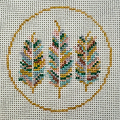 Three Feathers with Gold Round/Ornament Needlepoint Canvas