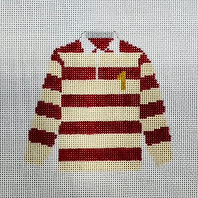 Red and Cream Rugby Ornament Needlepoint Canvas