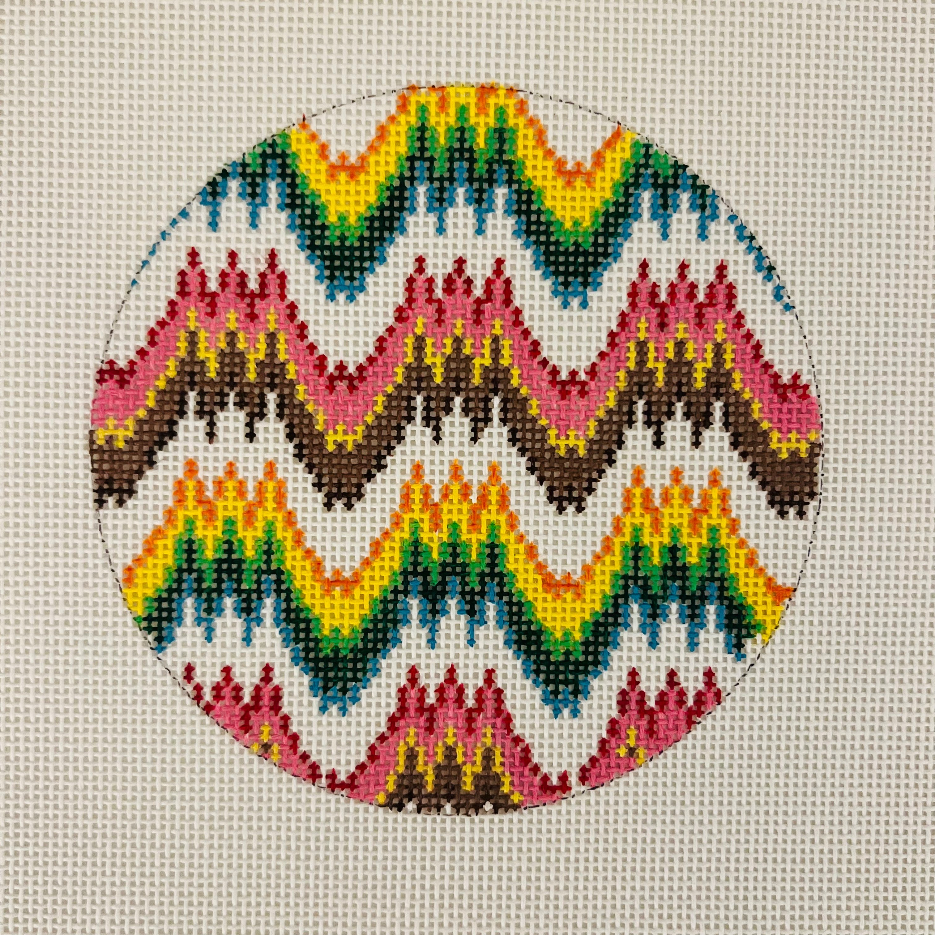 Flame Stitch Round Ornament/Insert Needlepoint Canvas Bargello
