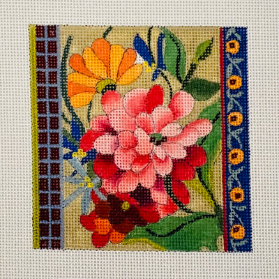 Zinnia Spring Garden Coaster/Insert Needlepoint Canvas