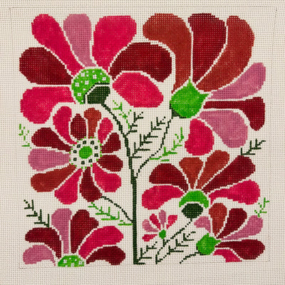 Pinks and Green Floral Needlepoint Canvas