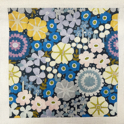 Multi Flowers on Blue Needlepoint Canvas