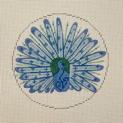 Lilac and Green Peacock Round/Ornament Needlepoint Canvas
