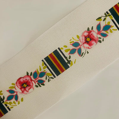 Floral Bag Strap with Designer Color Stripes Needlepoint Canvas