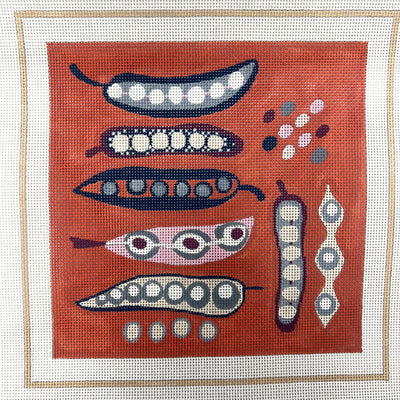Peapods on Coral Needlepoint Canvas