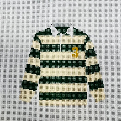 Green and Cream Rugby Ornament Needlepoint Canvas