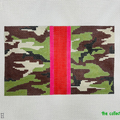 Camo with Pink and Red Stripes Small Clutch Needlepoint Canvas
