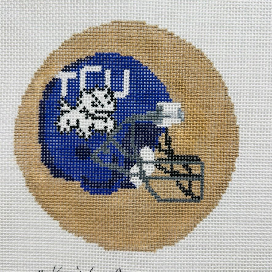 cross stitch football helmet Texas Christian University TCU Football Helmet Round Needlepoint Canvas – Bargello Needlepoint