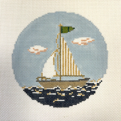 Sailing Ship Round Ornament/Insert Needlepoint Canvas