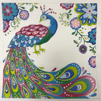 Peacock with Flowers Needlepoint Canvas