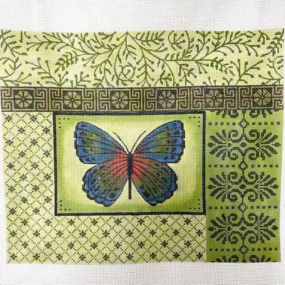 Green Butterfly & Borders Needlepoint Canvas