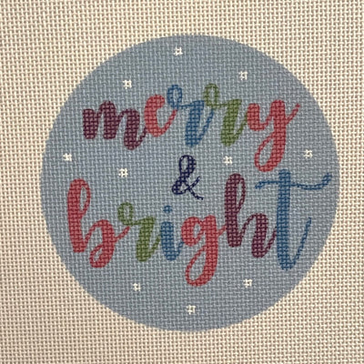 Merry & Bright on Blue Ornament Needlepoint Canvas