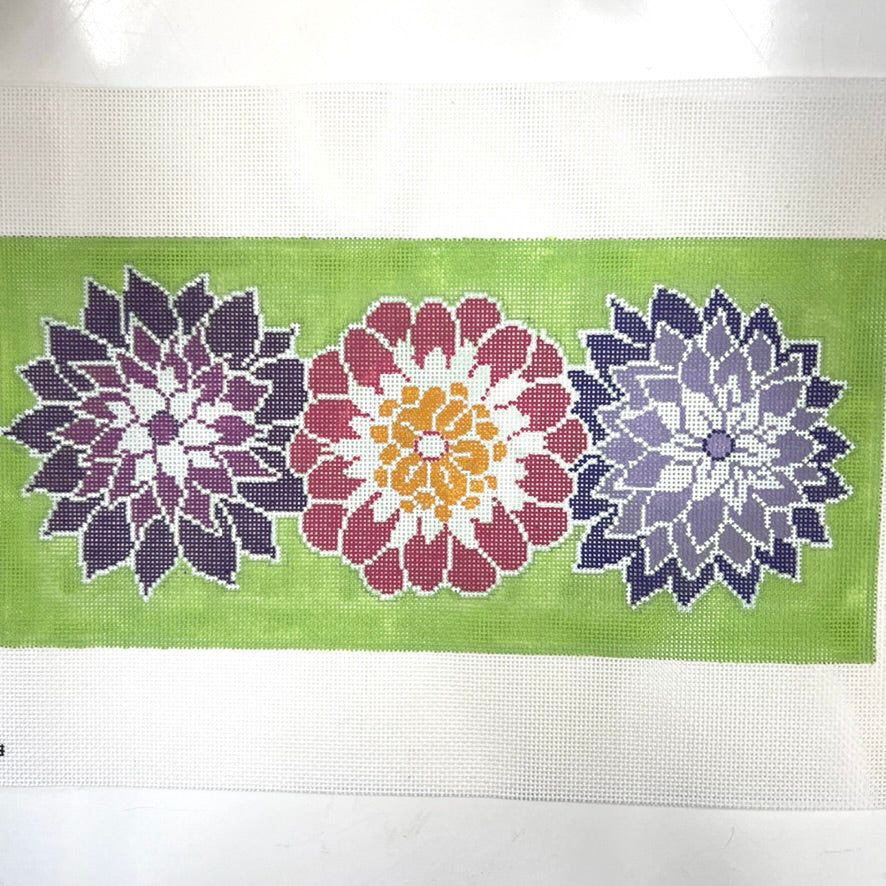 Pink and Purple Flowers on Lime Green Needlepoint Canvas