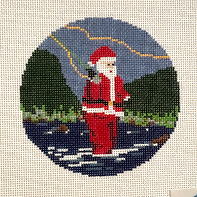 Sporty Santa Fishing Ornament Needlepoint Canvas
