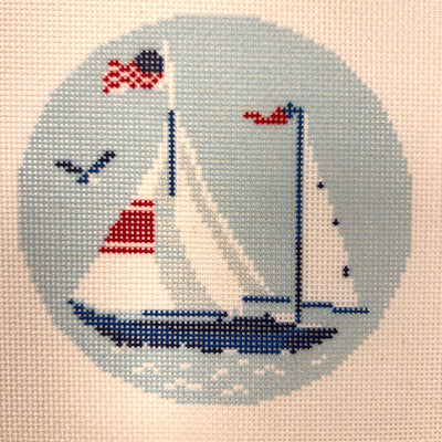 Sailing Yacht Round Ornament Needlepoint Canvas