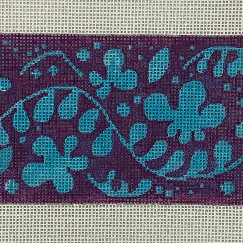 Floral in Blue & Purple Rectangular Insert Needlepoint Canvas