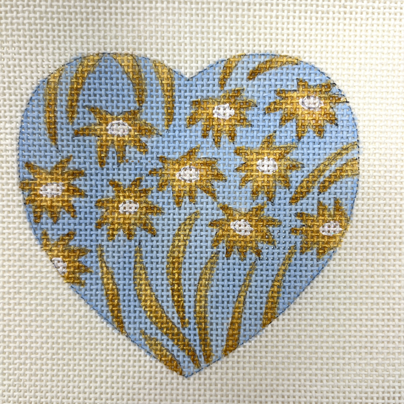 Blue Mums Heart Needlepoint Canvas