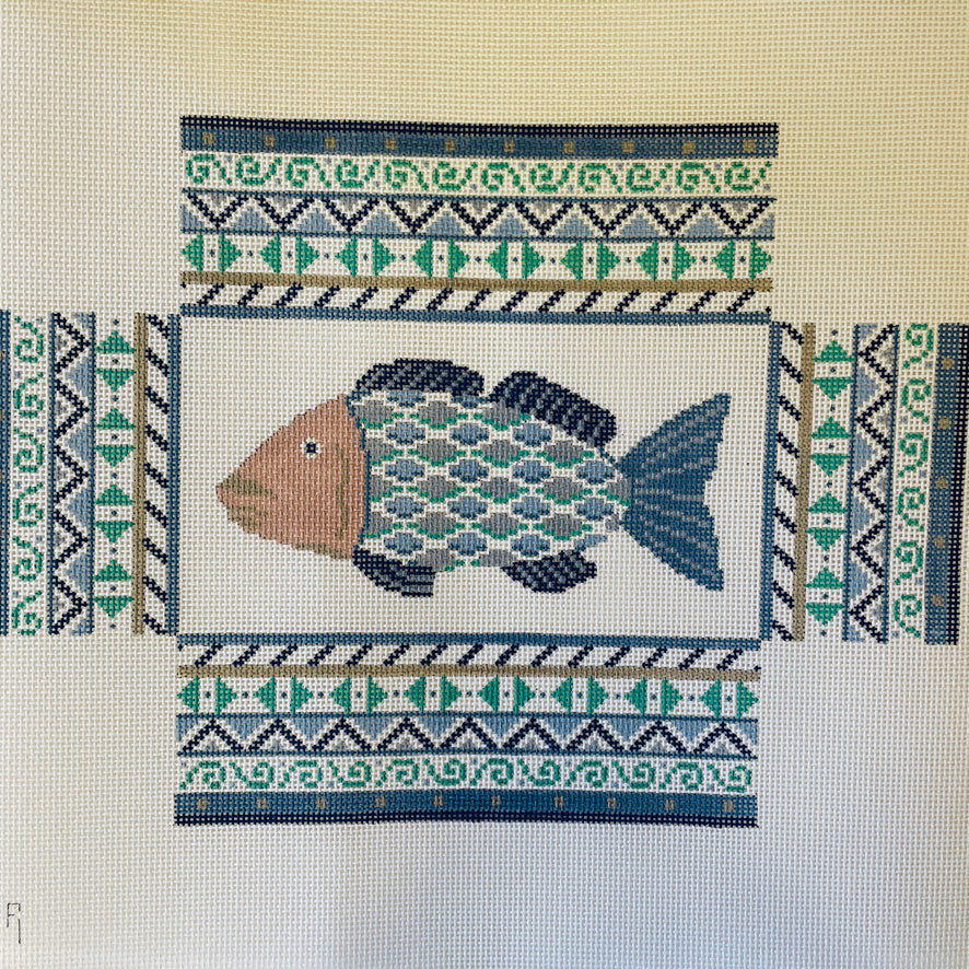 Geo Fish Brick Cover Needlepoint Canvas