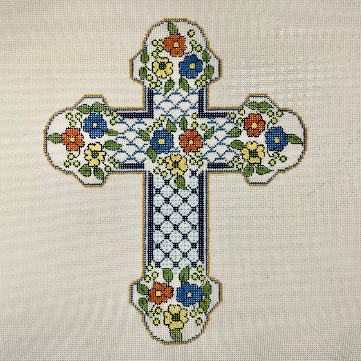 Floral Italian Cross Needlepoint Canvas