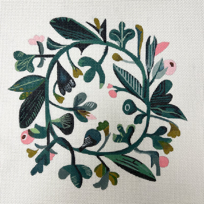 Green Wreath with Pink Flowers Needlepoint Canvas