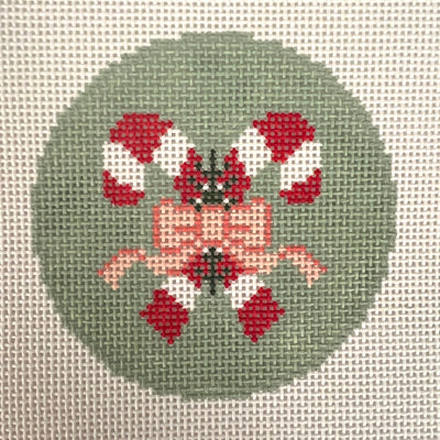 Candy Canes with Bow Ornament Needlepoint Canvas