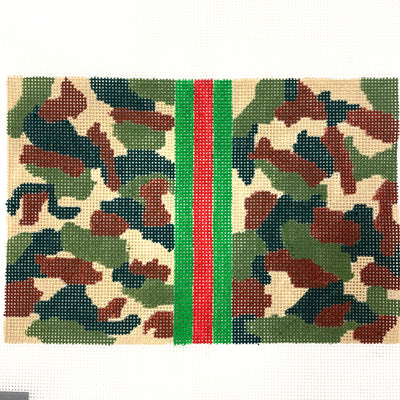 Camouflage Clutch-Khaki Silver Stitch Handpainted Needlepoint Canvas Size: 9" x 6.25" / 13 Mesh