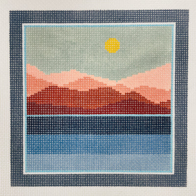 Terra Cotta and Blue Landscape Needlepoint Canvas