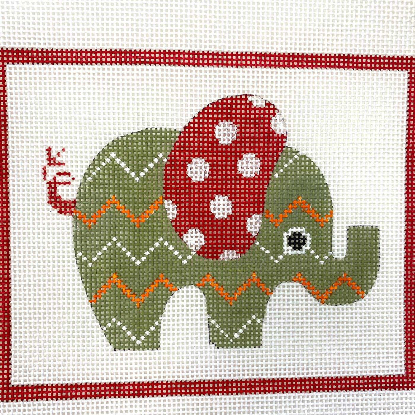Green Patterned Elephant Needlepoint Canvas