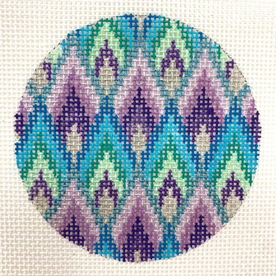 Bargello Round Feather Pattern Ornament Needlepoint Canvas