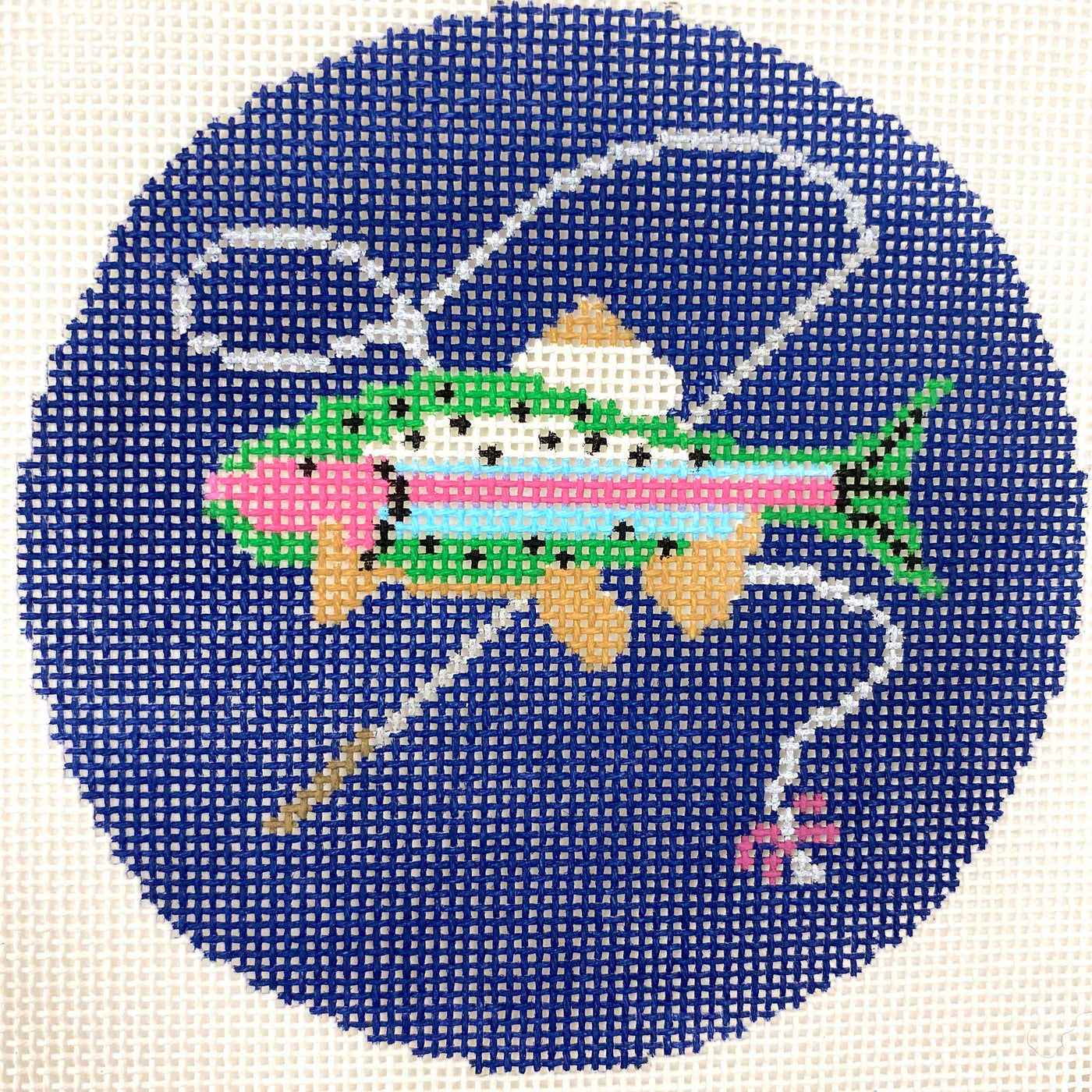 Fish with Rod on Blue Ornament Needlepoint Canvas