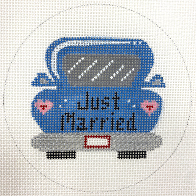 Just Married Car Round Needlepoint Canvas