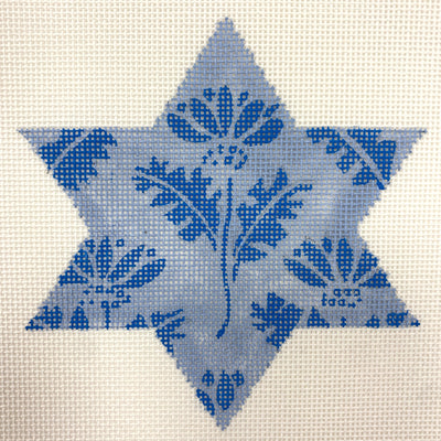 Star Snowflake Blue Floral Ornament Needlepoint Canvas
