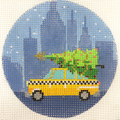 A New York Holiday Taxi Ornament Needlepoint Canvas