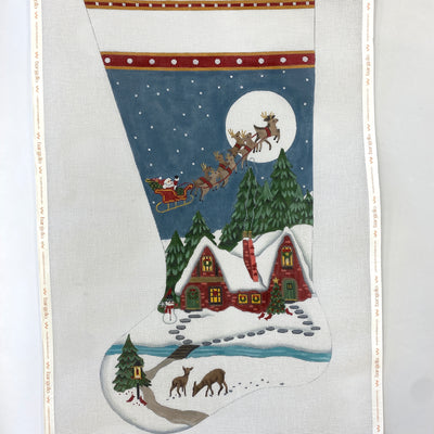 Snowy Red House Stocking Needlepoint Canvas