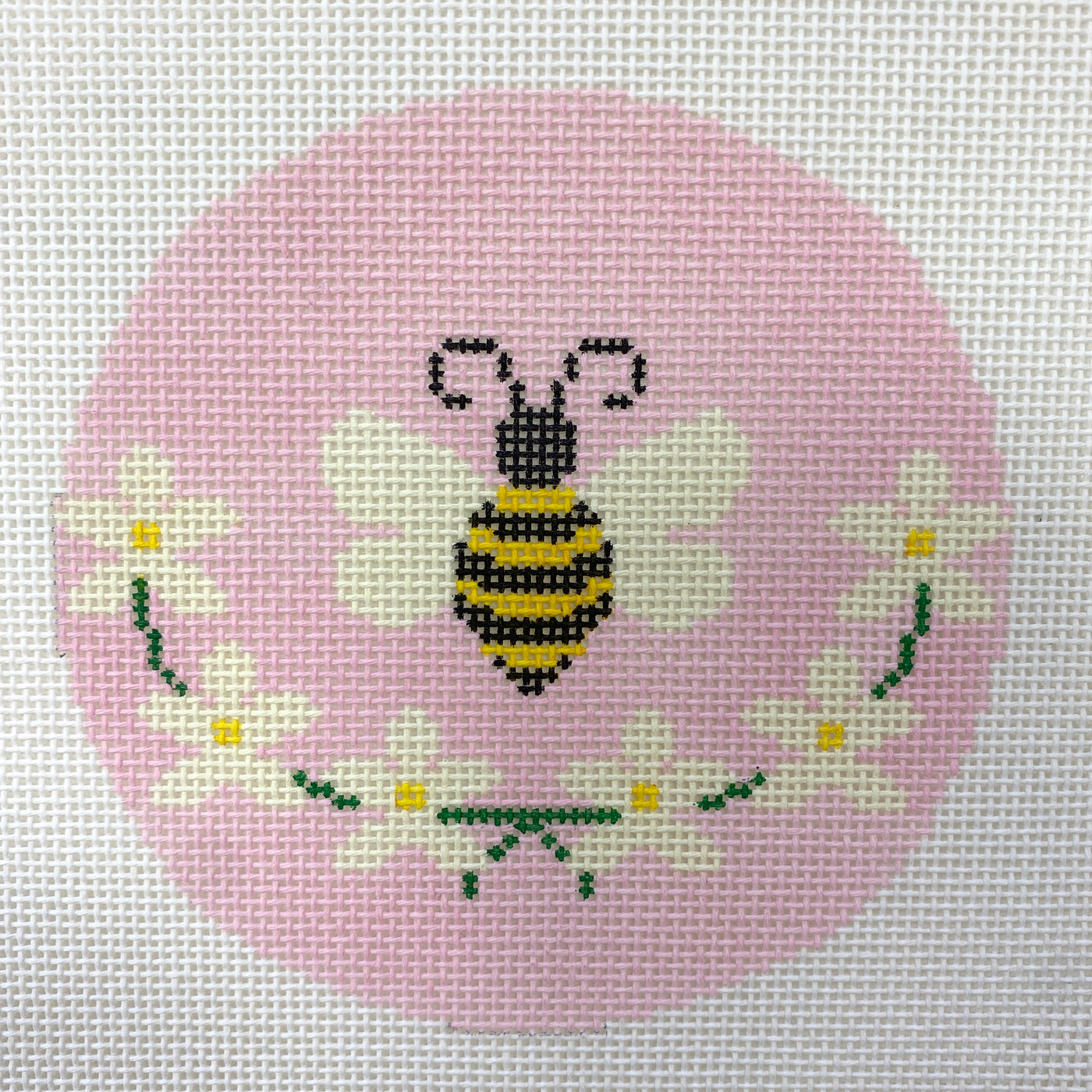 Bee with Daisies on Pink Ornament Needlepoint Canvas