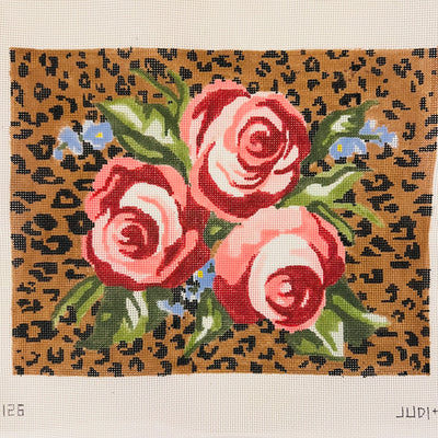 Roses on Leopard Spots Needlepoint Canvas