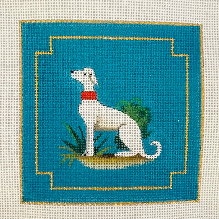 White Greyhound Coaster Needlepoint Canvas