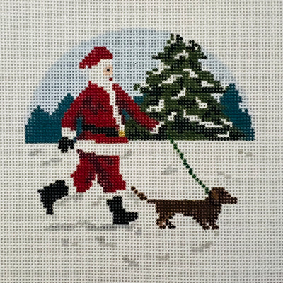 Dog Walking Santa Black Lab Ornament Needlepoint Canvas