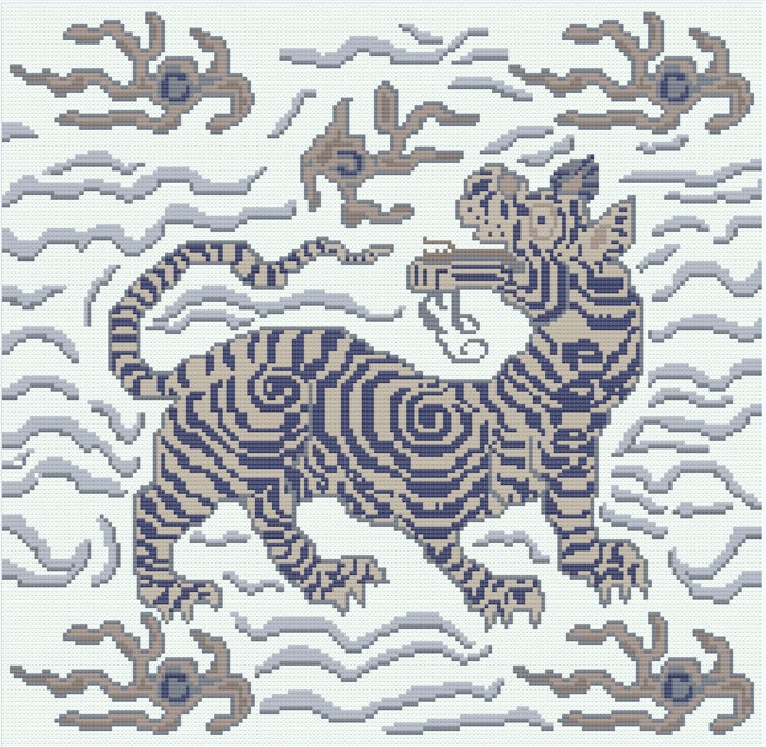 Clarence House's Tibetan Tiger Sublime Blue Needlepoint Canvas