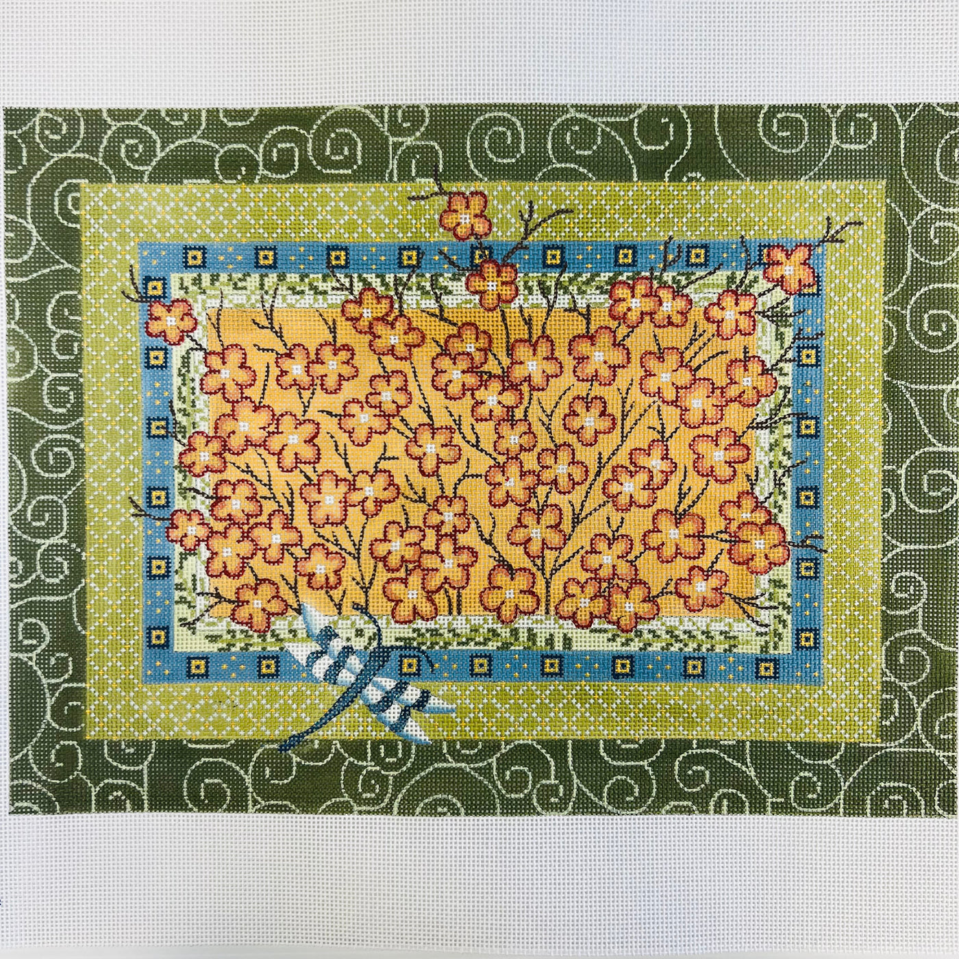 JP-O 051 Chrery Blossoms & Dragonfly  Needlepoint Canvas