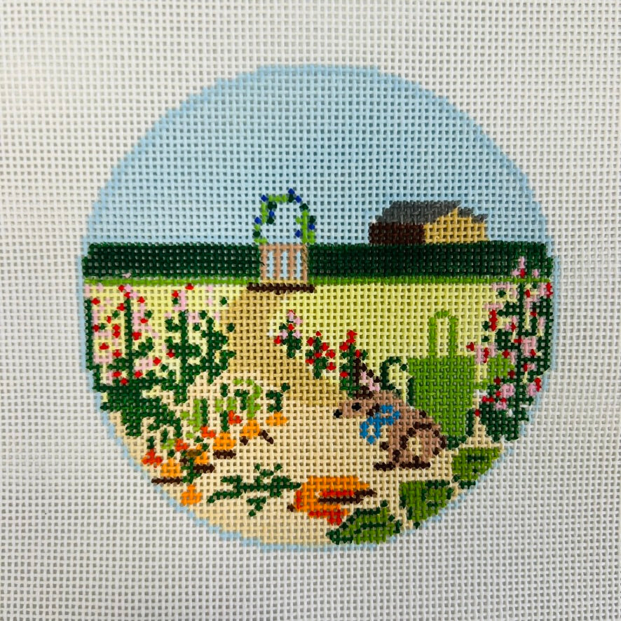 Bunny in Garden Ornament with Stitch Guide Needlepoint Canvas