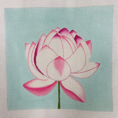 Pink Lotus on Turquoise Needlepoint Canvas