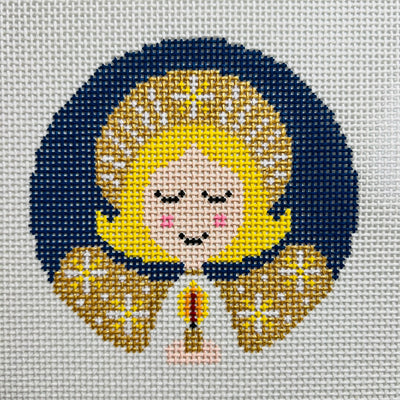 Blonde Angel Round Ornament Needlepoint Canvas
