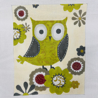 Owl and Flowers Needlepoint Canvas