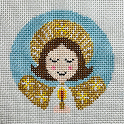 Brunette Angel Round Ornament Needlepoint Canvas