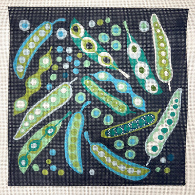 Peapods Blue and Green Needlepoint Canvas