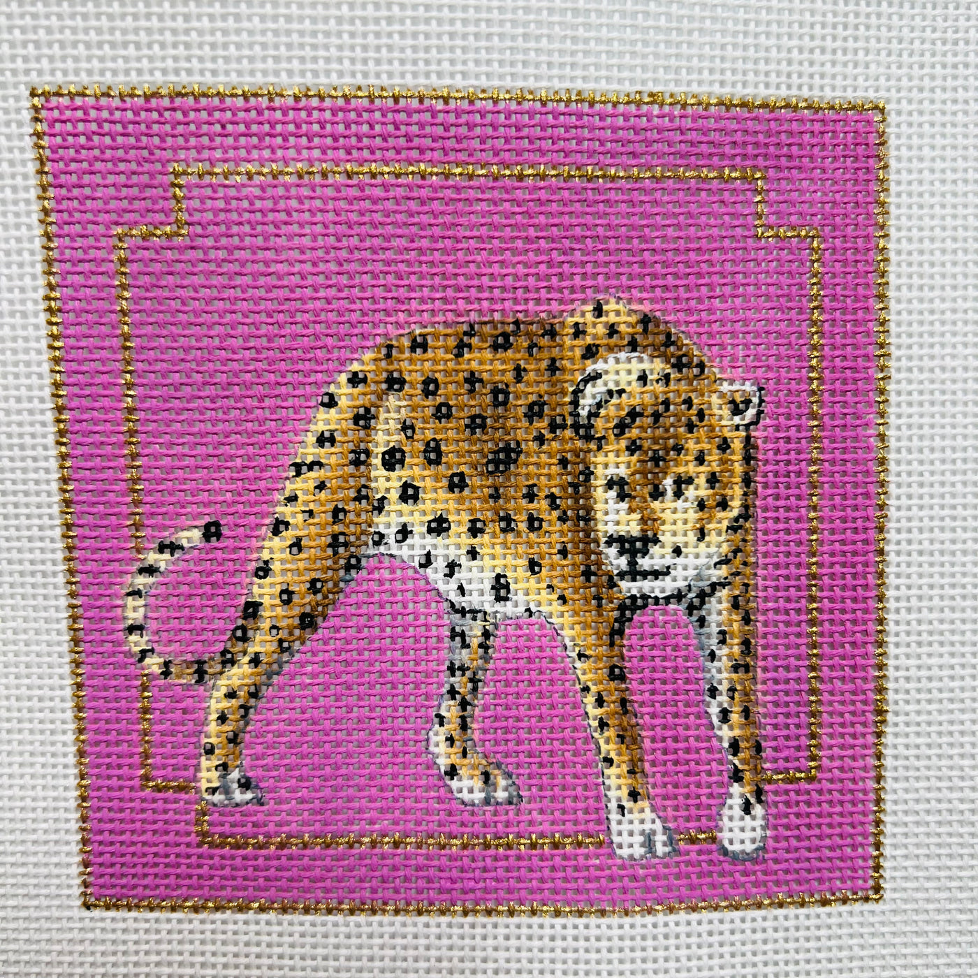 Cheetah on Pink Coaster Needlepoint Canvas