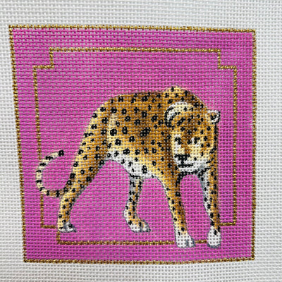 Cheetah on Pink Coaster Needlepoint Canvas