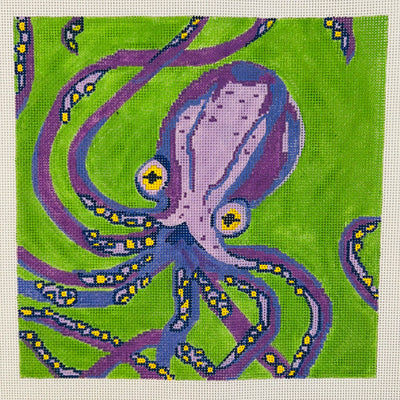 Purple Octopus on Green Needlepoint Canvas